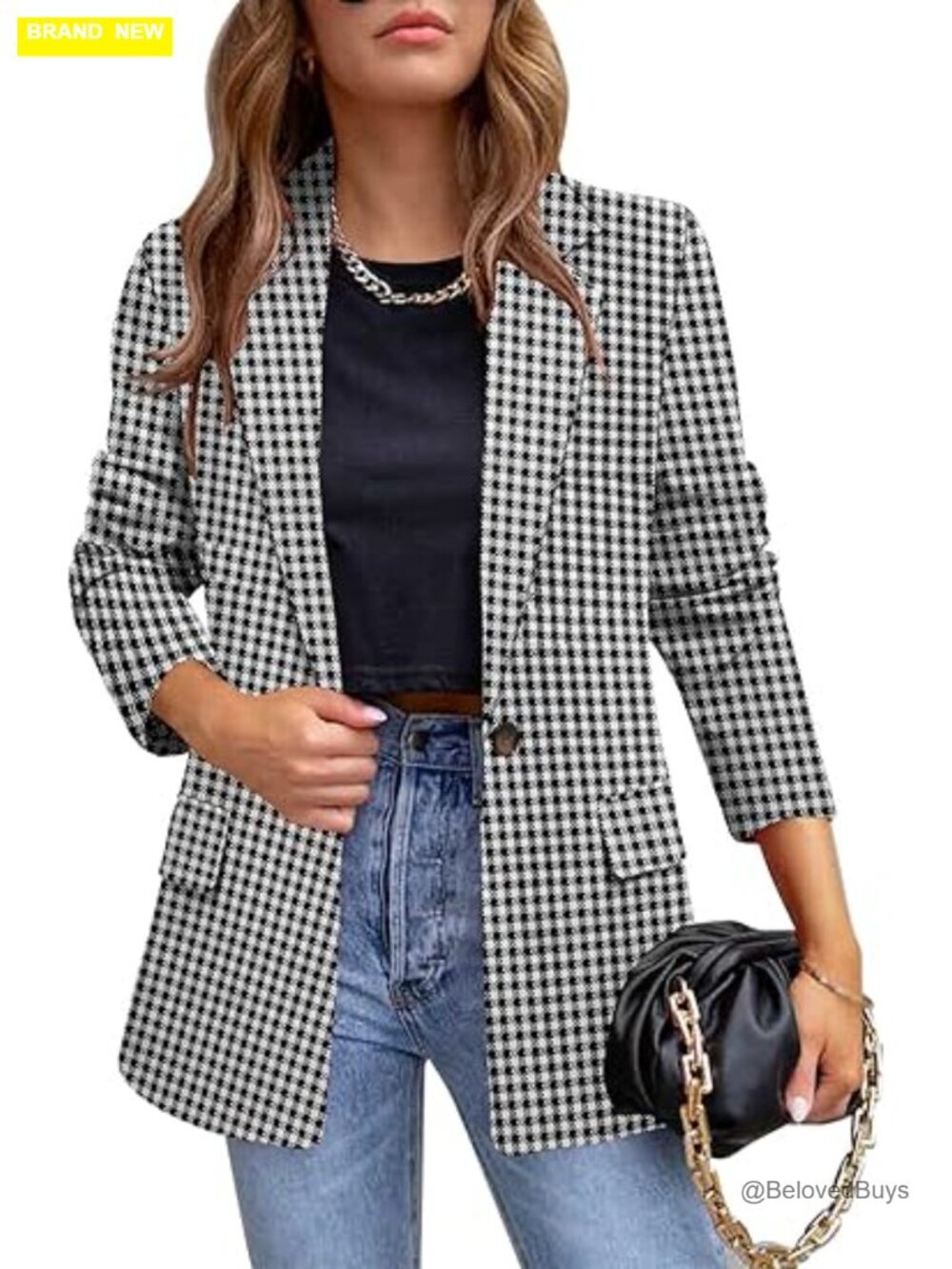 Long Sleeve Open Front Blazer with Flap Pockets Notch Lapel